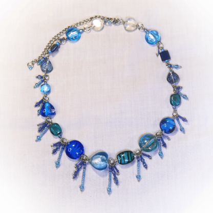 Blue Glass Bead Cluster Necklace